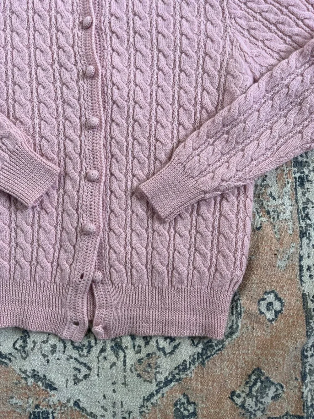 The Eagle Eye 100% Wool Pink Cable Knit Button Up Cardigan